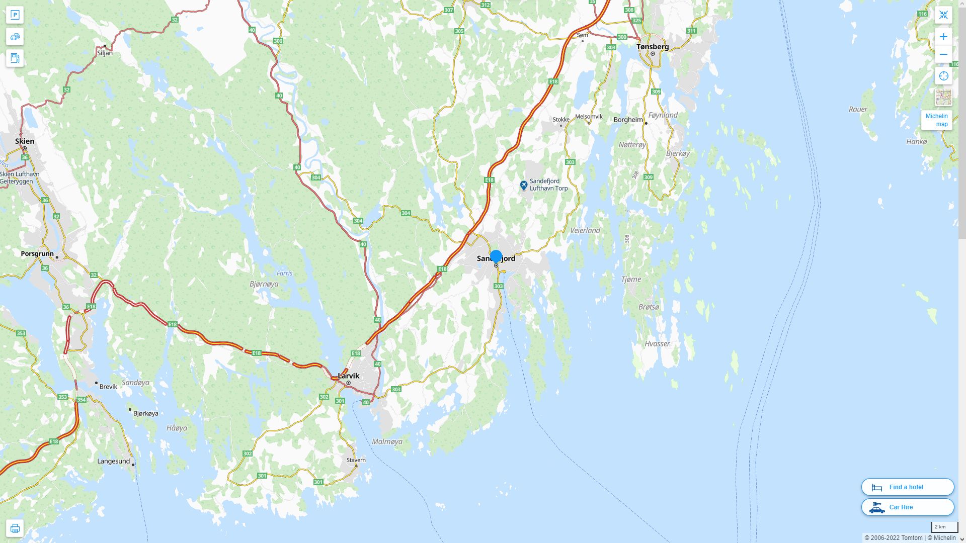 Sandefjord Highway and Road Map